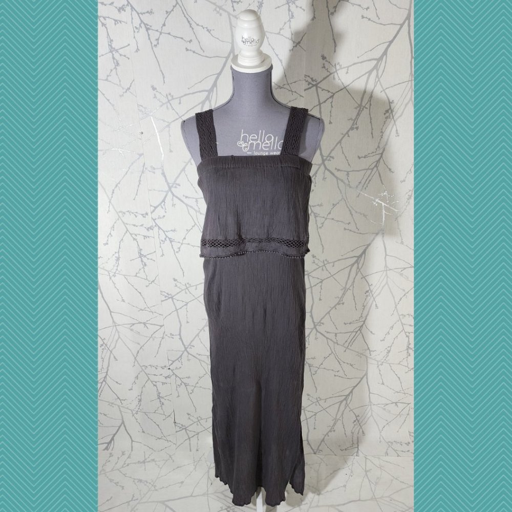 Charli Gray Crinkle Fabric Tiered Sleeveless Maxi Dress
